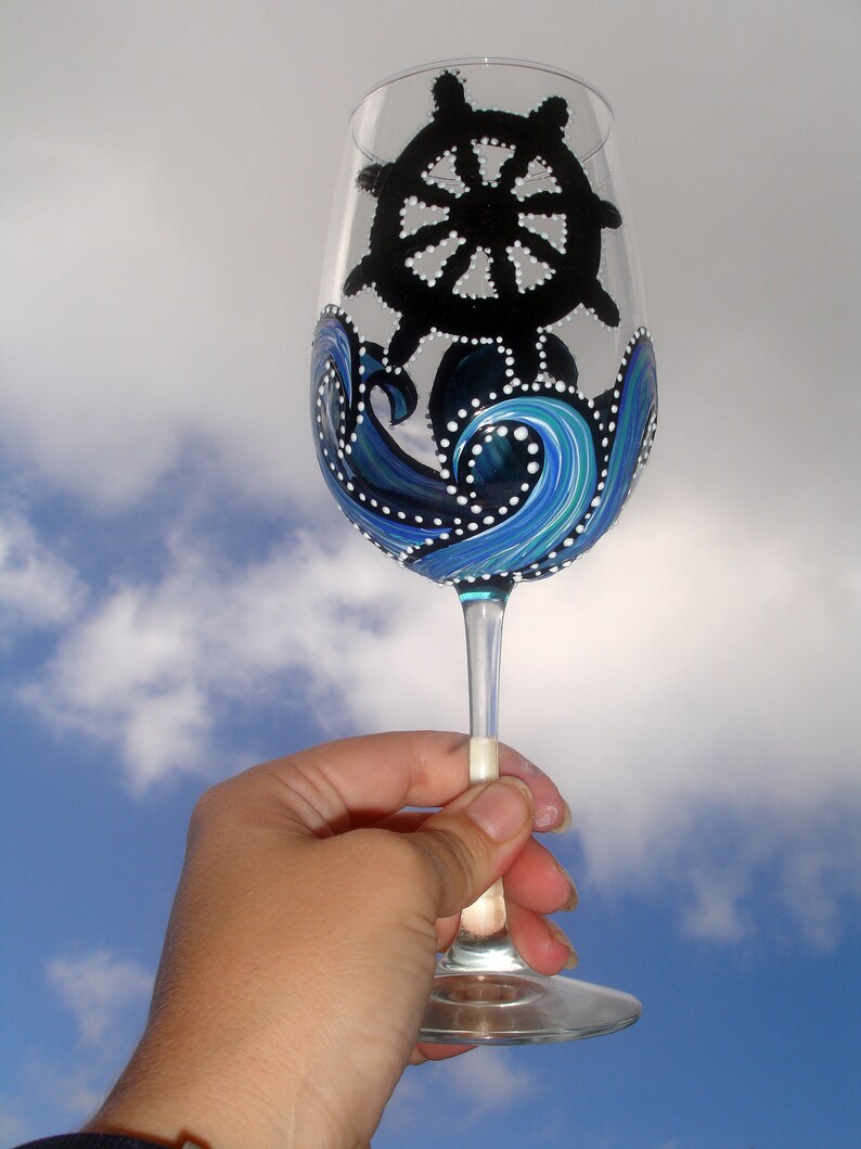 1 Hand Painted Ship Wine Glass Etsy