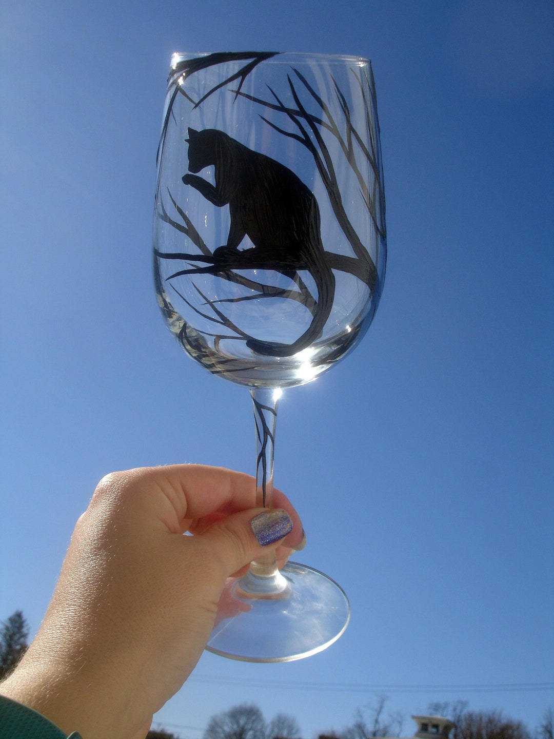1 Hand Painted Cat Wine Glass - Etsy