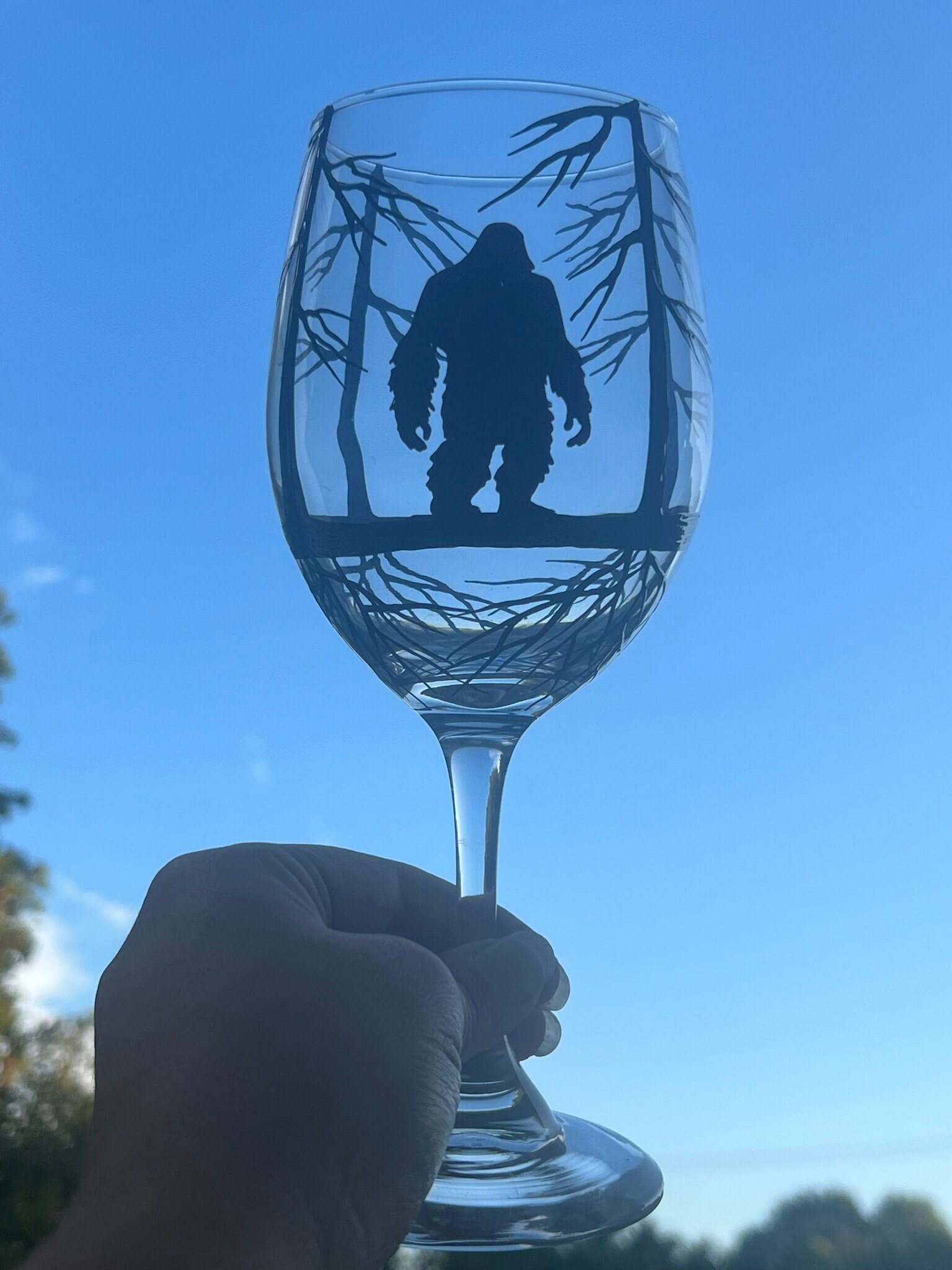 Bigfoot Engraved Stemless Wine Glass, Unique Sasquatch Themed