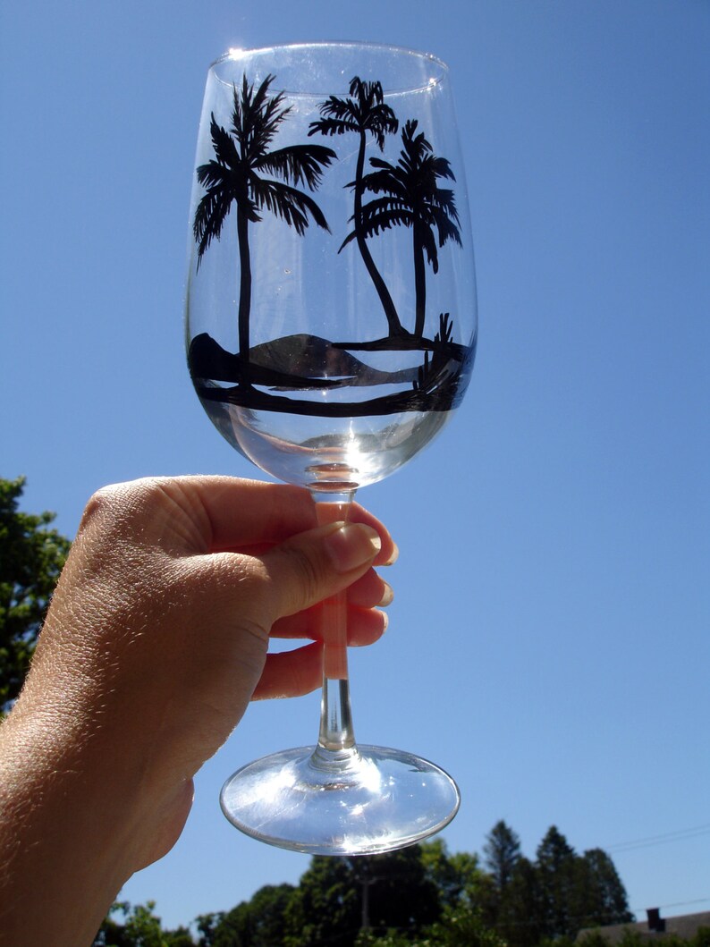 Hand painted palm tree wine glass Etsy