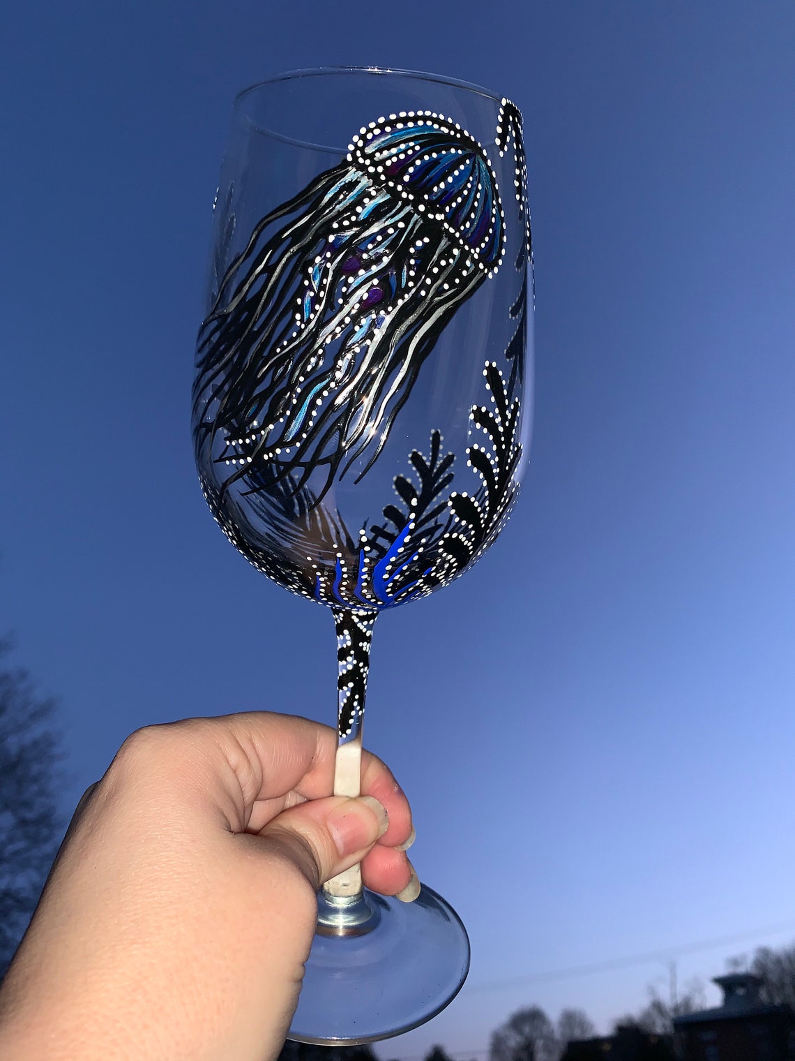 1 Hand painted Jellyfish wine glass Etsy