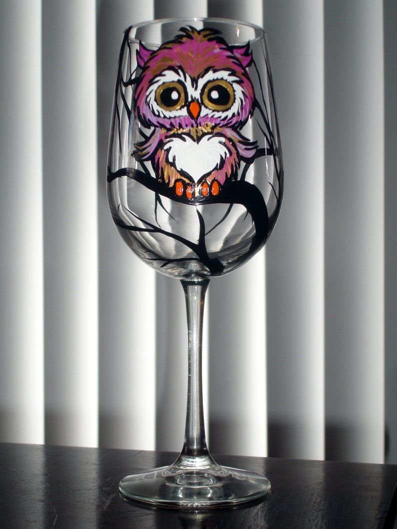 Owl Wine Glass With Stem Also Painted Etsy