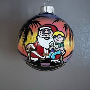 Hand painted tropical beach with Santa ornament