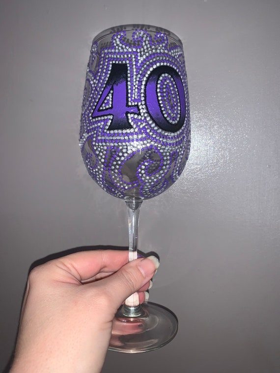 40th (or Any Other Year) Hand Painted Birthday Wine Glass - Etsy