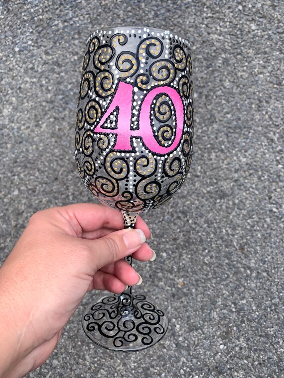 40th (or Any Other Year) Hand Painted Birthday Wine Glass- (1 Available  Right Away) - Etsy