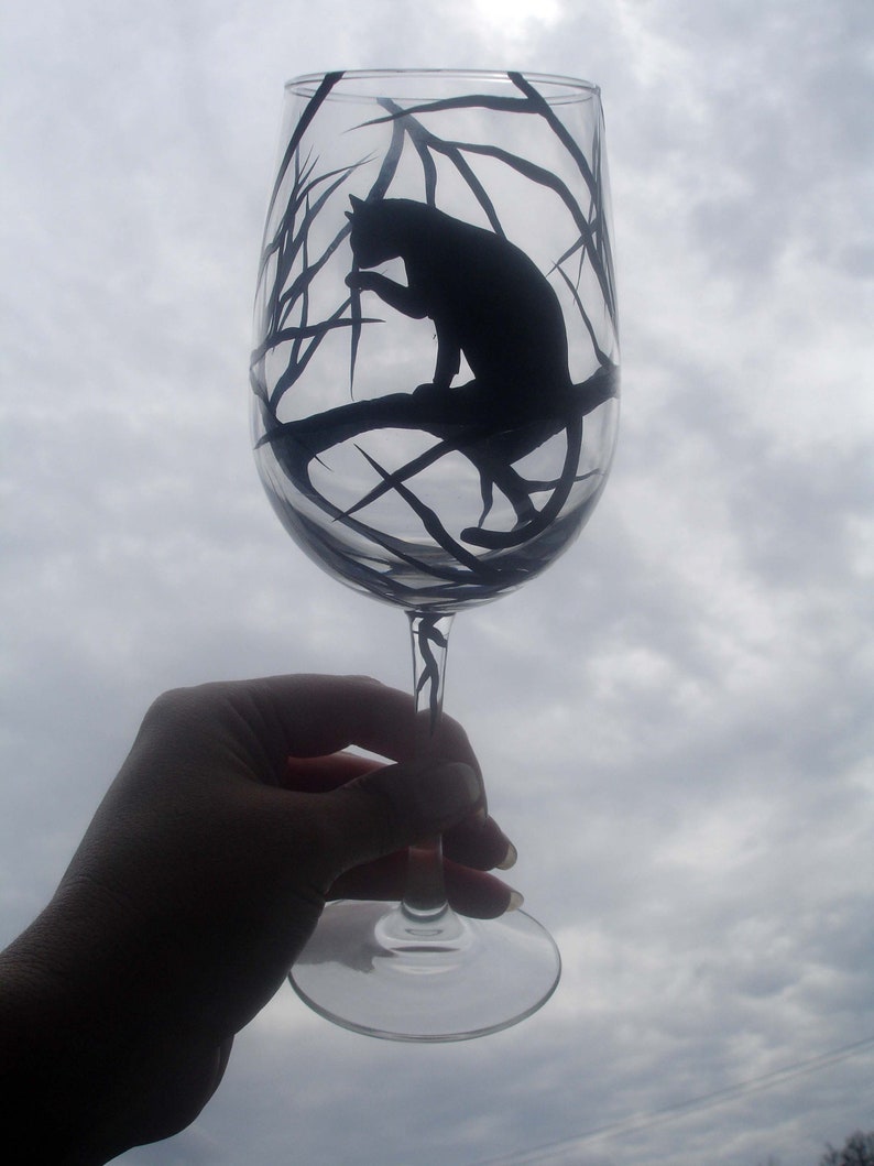 1 Hand painted cat wine glass Etsy