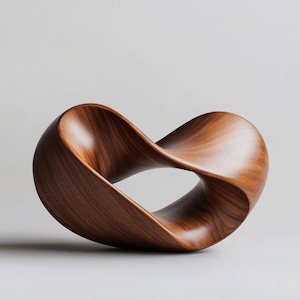 Escultura de madera con forma de bucle de Möbius, arte abstracto en madera hecho a mano, decoración de mesa moderna y orgánica, regalo minimalista para estantes.