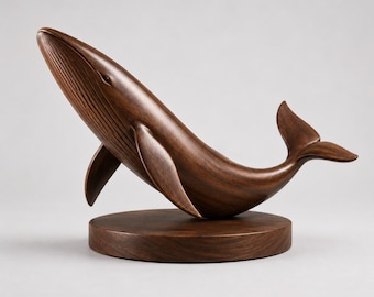 Humpback Whale Wooden Sculpture, Handmade Ocean Wood Art Object, Modern Coastal Table Decor, Whale Lover Gift