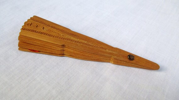 Small Vintage Hand Carved Wooden Fan - image 7