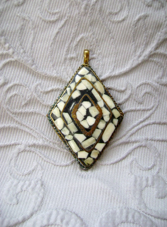Vintage Heavy Brass Pendant with Inlay