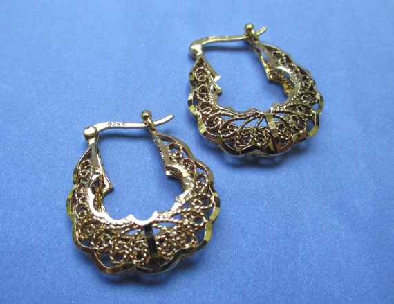 Sterling Silver Gold Plated Filigree Earrings - image 2