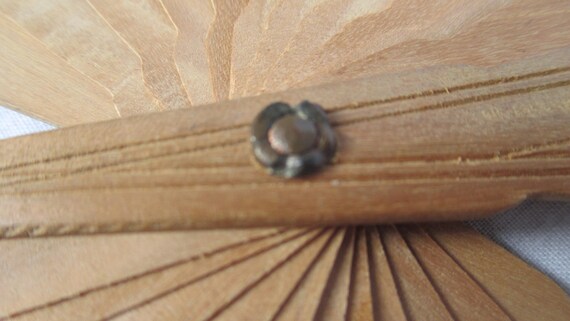 Small Vintage Hand Carved Wooden Fan - image 6