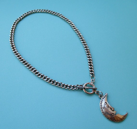 Silver Half Moon Necklace with Toggle Clasp - image 1
