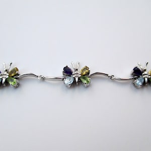 Sterling Silver Butterfly Bracelet with Multi Colored Stones