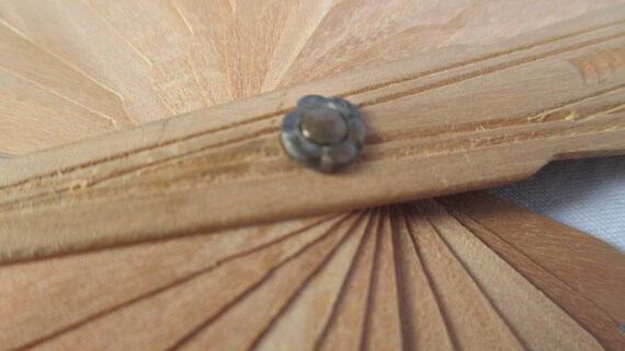 Small Vintage Hand Carved Wooden Fan - image 5
