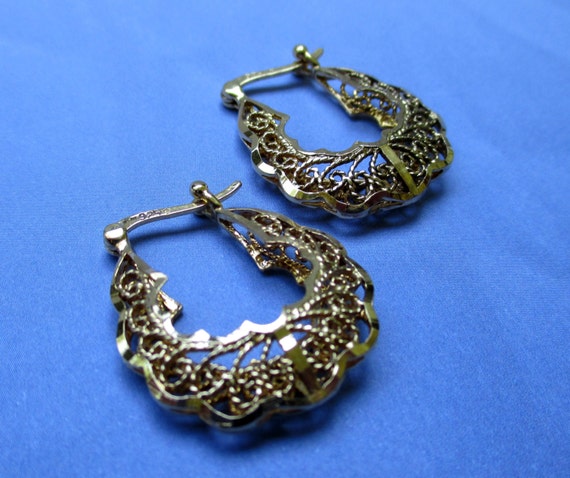 Sterling Silver Gold Plated Filigree Earrings - image 4