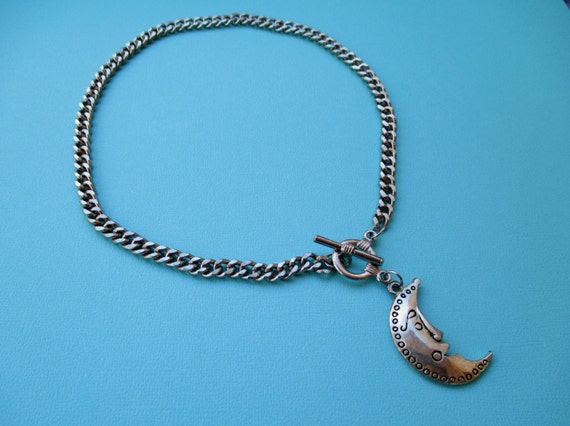 Silver Half Moon Necklace with Toggle Clasp - image 5