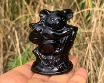 2.3''+ Obsidian ,quartz crystal,hand carved,Crystal Koala,Koala skull,Crystal Holiday Gifts 1pc