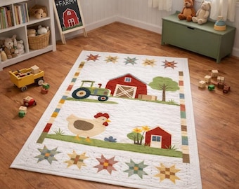 Little Farm Day 03223D Baby Quilt Pattern – Tractor, Barn, Chicken Nursery Sewing (Printed Paper)