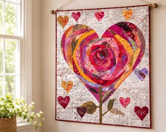 Rose Heart Applique Quilt Pattern – Valentine Wall Hanging Fabric Craft 03149D