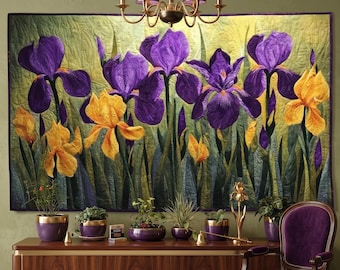 Floral Glowscape 02755D -  iris floral pattern,handmade quilt gift