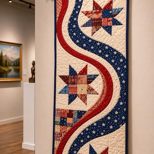 Stars and Swirls 03159D Patriotic Quilted Table Runner Pattern – Stars Stripes Americana (Printed Paper)