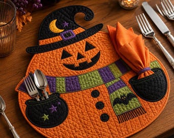 Witchy Pumpkin 03479D Halloween Table Mat Quilt Pattern, Fall Mini Quilt Paper