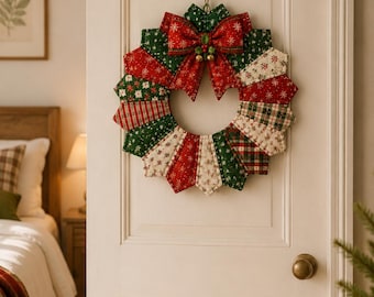 Christmas Bloom 03547D-Christmas Quilted Wreath Pattern, Printed Paper Quilt Pattern