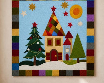 Holly Jolly Homestead 2888D – Patrón de colcha de pared con forma de casa navideña