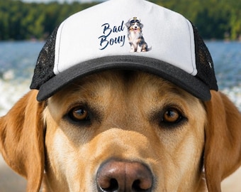 Bad Buoy Dog Trucker Hat, Custom Dog Breed Hat, Funny Boat Dog Hat, Dog Captain Hat, Nautical Dog Accessories
