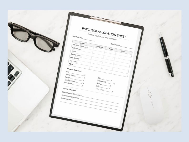 Paycheck Allocation Sheet Printable A4, Minimal Budget Planner, Income ...