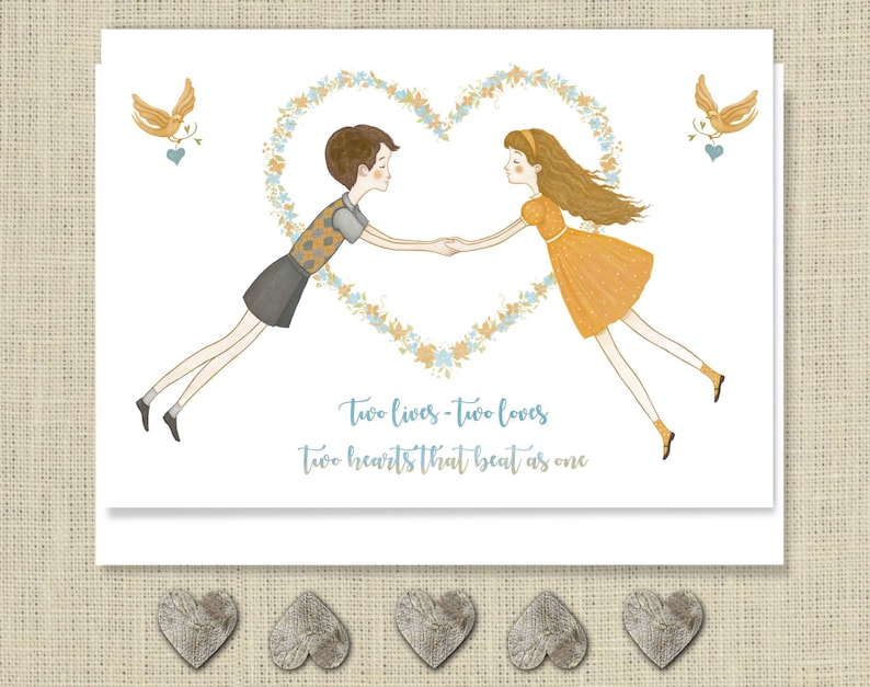 Two Hearts Anniversary Card Engagement Card Wedding Card