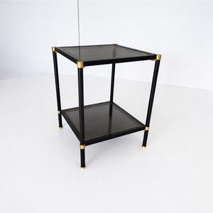 Vintage smoked glass side table – Hollywood Regency style / 1970s