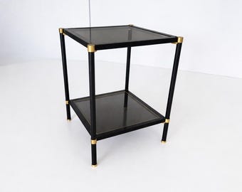 Vintage smoked glass side table – Hollywood Regency style / 1970s
