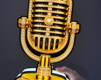 Letrero LED personalizado con forma de micrófono, caja de luz impresa en 3D, decoración comercial personalizada.