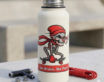 Pegatina de esqueleto patinador, Sin cerebro no hay dolor, calcomanía impermeable UV DTF