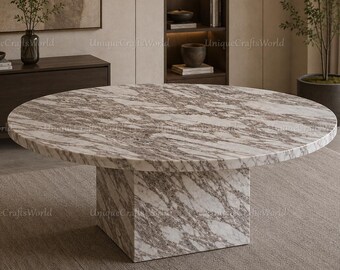 Runder Calacatta Viola-Marmor-Esstisch, Naturstein-Sockel-Basis-Couchtisch