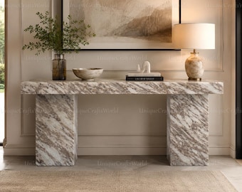 Calacatta Viola Marmor Konsolentisch | Live Edge Stone Eingangsbereich Sockel Sofa Tisch