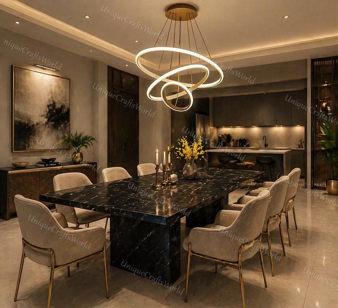 Custom Black Marble Dining Table, Nero Marquina Luxury Dining Table ...
