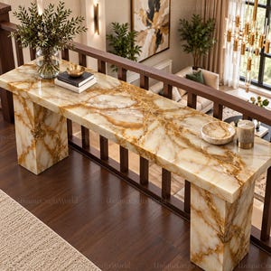 Luxury Honey Onyx Console Table, Modern Waterfall Stone Entryway Furniture