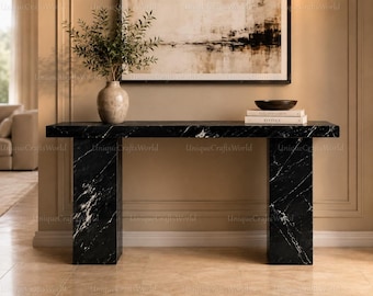 Mesa consola de mármol Nero Marquina, mesa de sofá minimalista de lujo para recibidor.