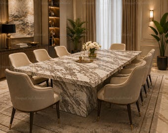 Mesa de comedor de lujo de mármol Arabescato, mesa de conferencias de mármol Calacatta Viola con borde natural.