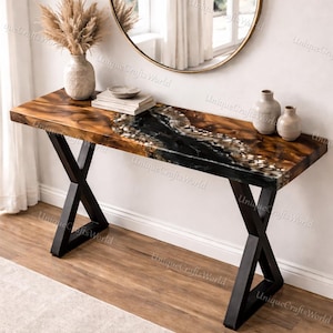 Live Edge Walnut Console Table with Purple Epoxy River, Handmade Wood Table, Modern Hallway Decor, Sofa Table, Luxury Resin Furniture