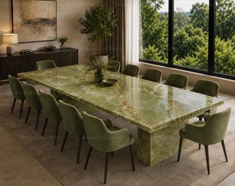 Mesa de comedor de mármol jade verde de lujo / Mesa de conferencias monolítica de ónix