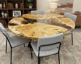 Handcrafted Round Live Edge Epoxy River Tabletop – Solid Wood Dining Table