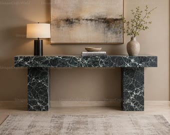 Consola de mármol Verde Alpi, mesa de entrada de piedra posmoderna, mobiliario de arte funcional de lujo.