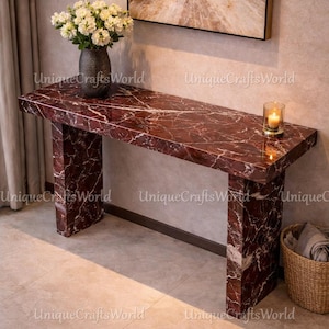 Modern Rosso Marble Console Table, Deep Red Resin River Table, Abstract Entryway Table, Luxury Sofa Table, Statement Hallway Decor