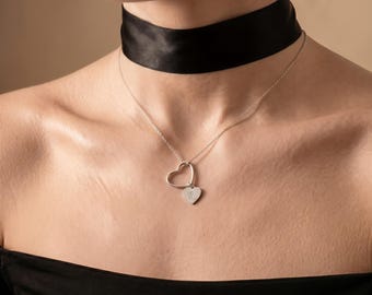 Custom Best Friend Heart Necklace, Heart Initial Silver Necklace, personalized Rose Gold Letter Necklace,  Dainty Necklace for Best Sister