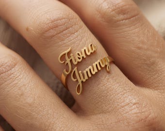 Custom Two Name Ring, Personalized Couple Ring, Double Name Ring, Anniversary Gift, Personalized Jewelry, Custom Gift, Meaningful Jewelry