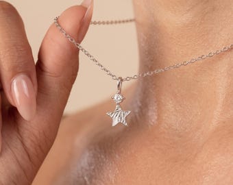 Petit collier étoile CZ, pendentif étoile en argent 925, bijoux célestes texturés, chaîne à superposition délicate, cadeau minimaliste pour elle, tenue de tous les jours